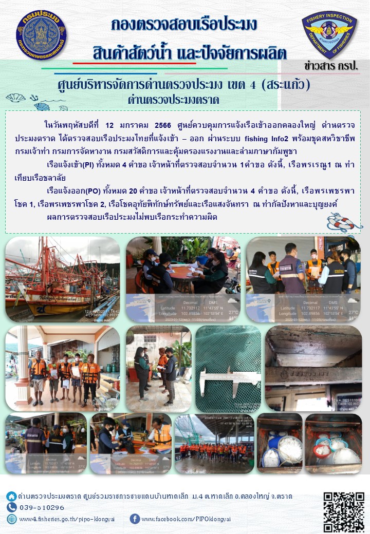 ผลการปฏิบัติงานประจำวันที่ 12 มกราคม 2566..คลิก