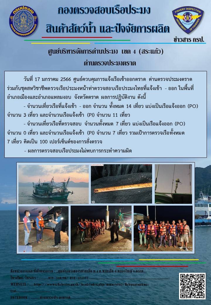 ผลการปฏิบัติงานประจำวันที่ 17 มกราคม 2566..คลิก
