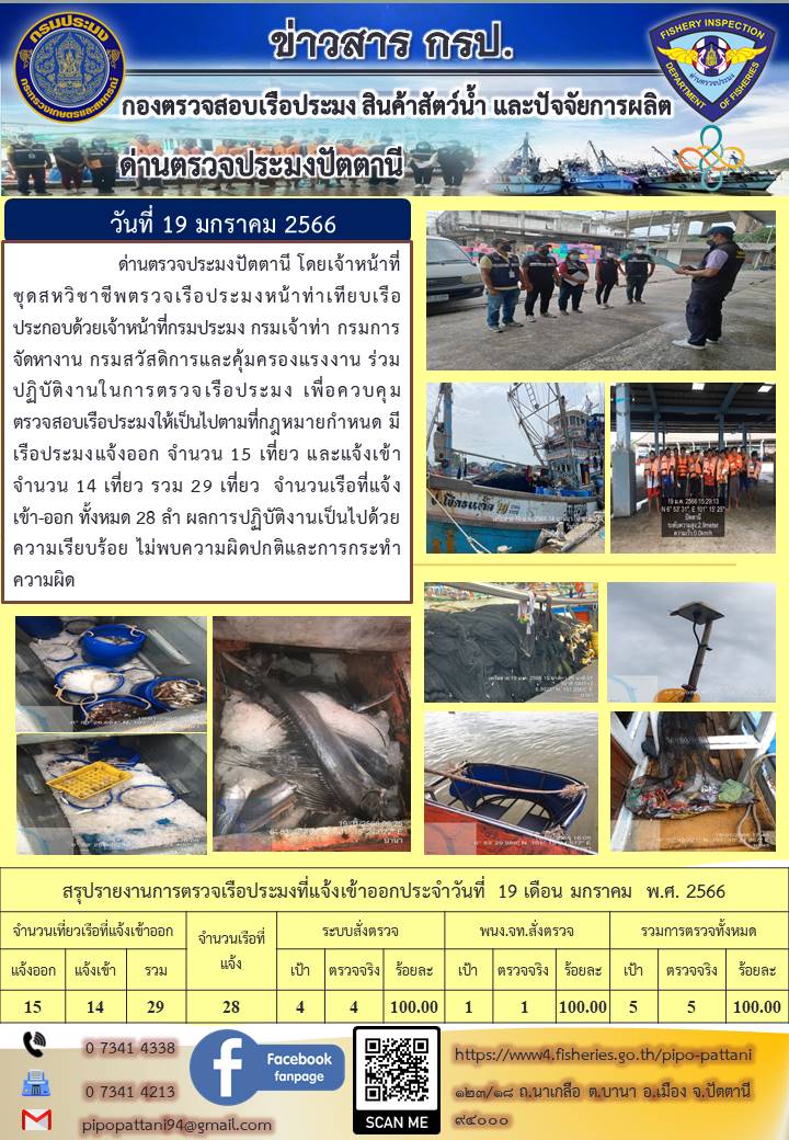 ข่าวสาร ด่านตรวจประมงปัตตานี 19 ม.ค. 66..คลิก