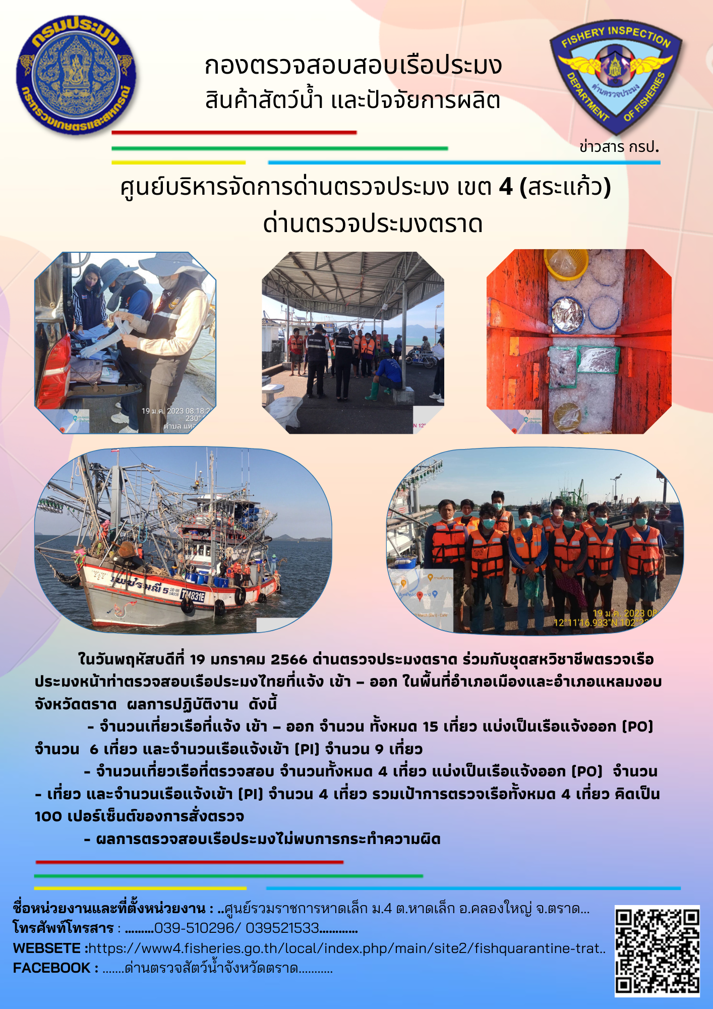 ผลการปฏิบัติงานประจำวันที่ 19 มกราคม 2566..คลิก