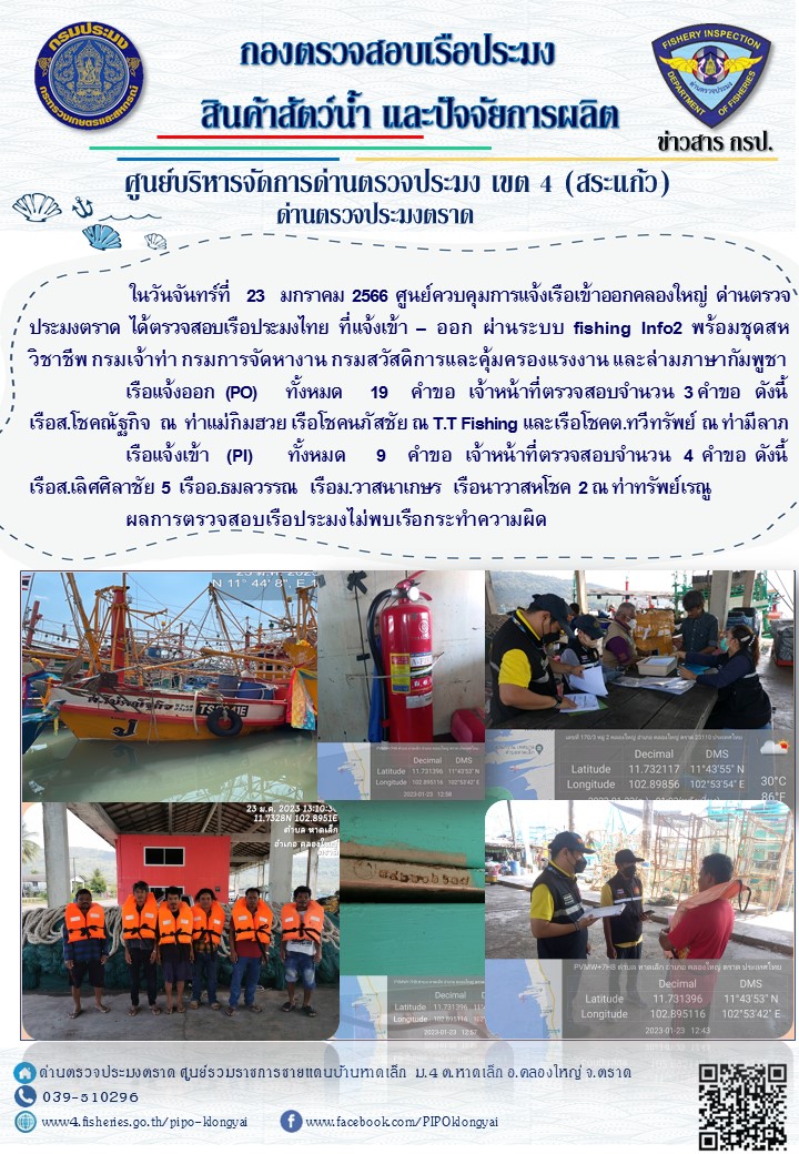 ผลการปฏิบัติงานประจำวันที่ 23 มกราคม 2566..คลิก