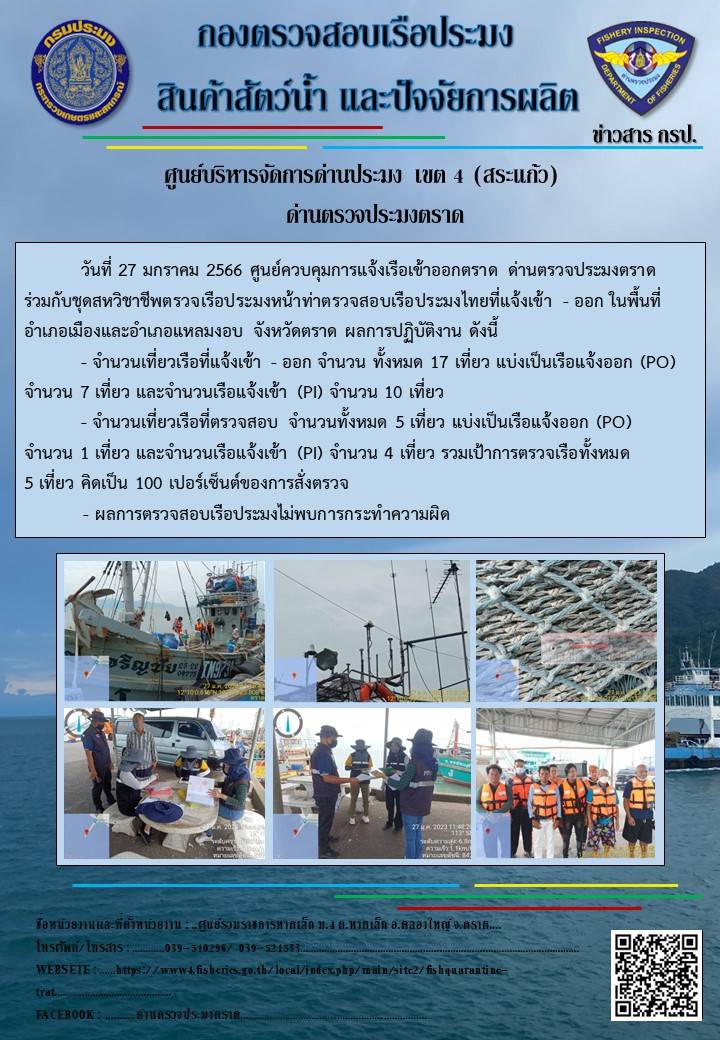 ผลการปฏิบัติงานประจำวันที่ 27 มกราคม 2566..คลิก