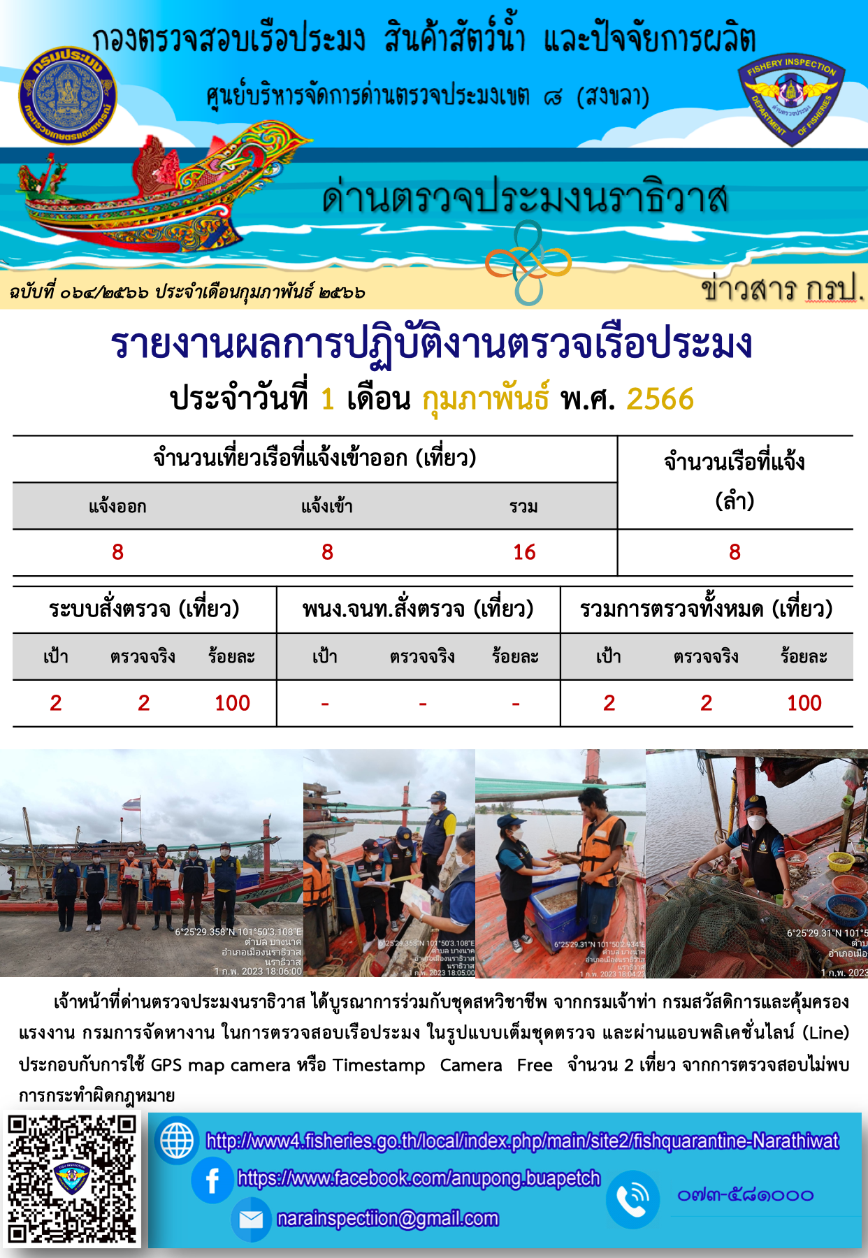 ประชาสัมพันธ์ด่านตรวจประมงนราธิวาส ประจำวันที่ 1 กุมภาพันธ์ 2566..คลิก