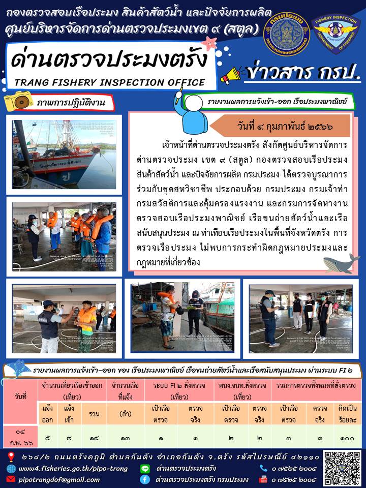 ประชาสัมพันธ์การปฏิบัติงานด่านตรวจประมงตรัง..คลิก