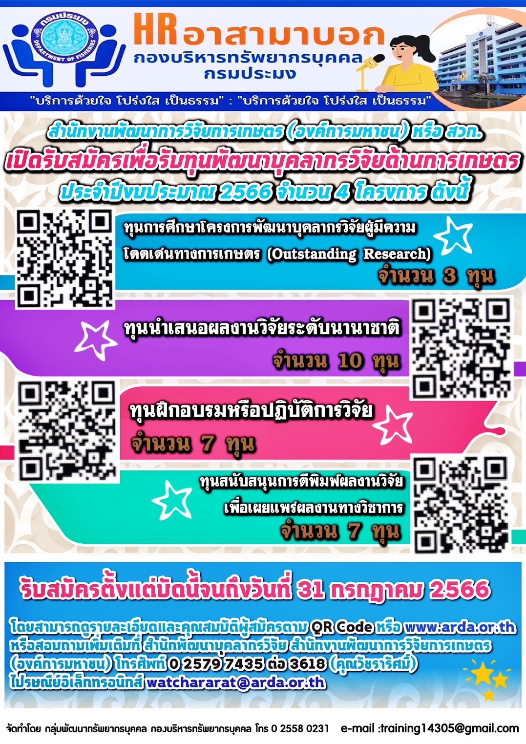 สวท. เปิดรับสมัครเพื่อรับทุนพัฒนาบุคลากรวิจัยด้านการเกษตร ประจำปีงบประมาณ 2566