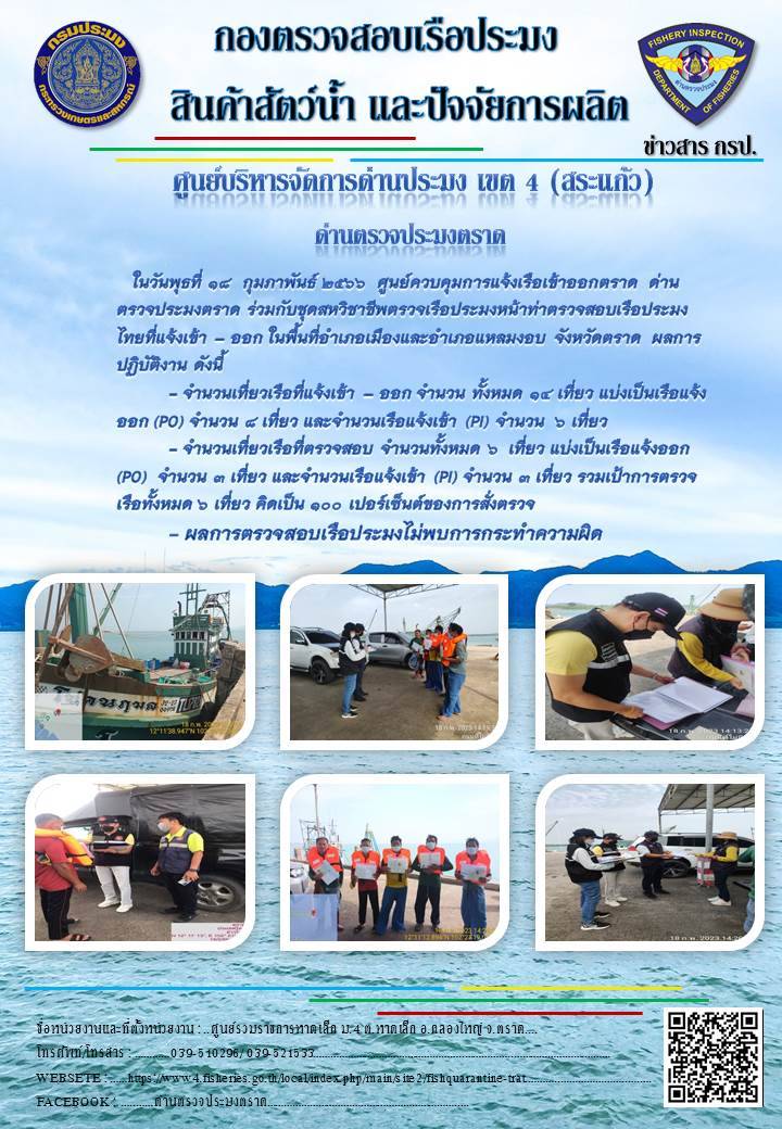 ผลการปฏิบัติงานประจำวันที่ 18 กุมภาพันธ์ 2566..คลิก