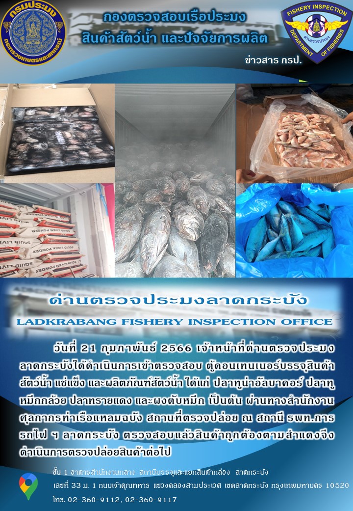 ตรวจสอบสินค้าสัตว์น้ำนำเข้าประจำวันที่ 21 กุมภาพันธ์ 2566..คลิก