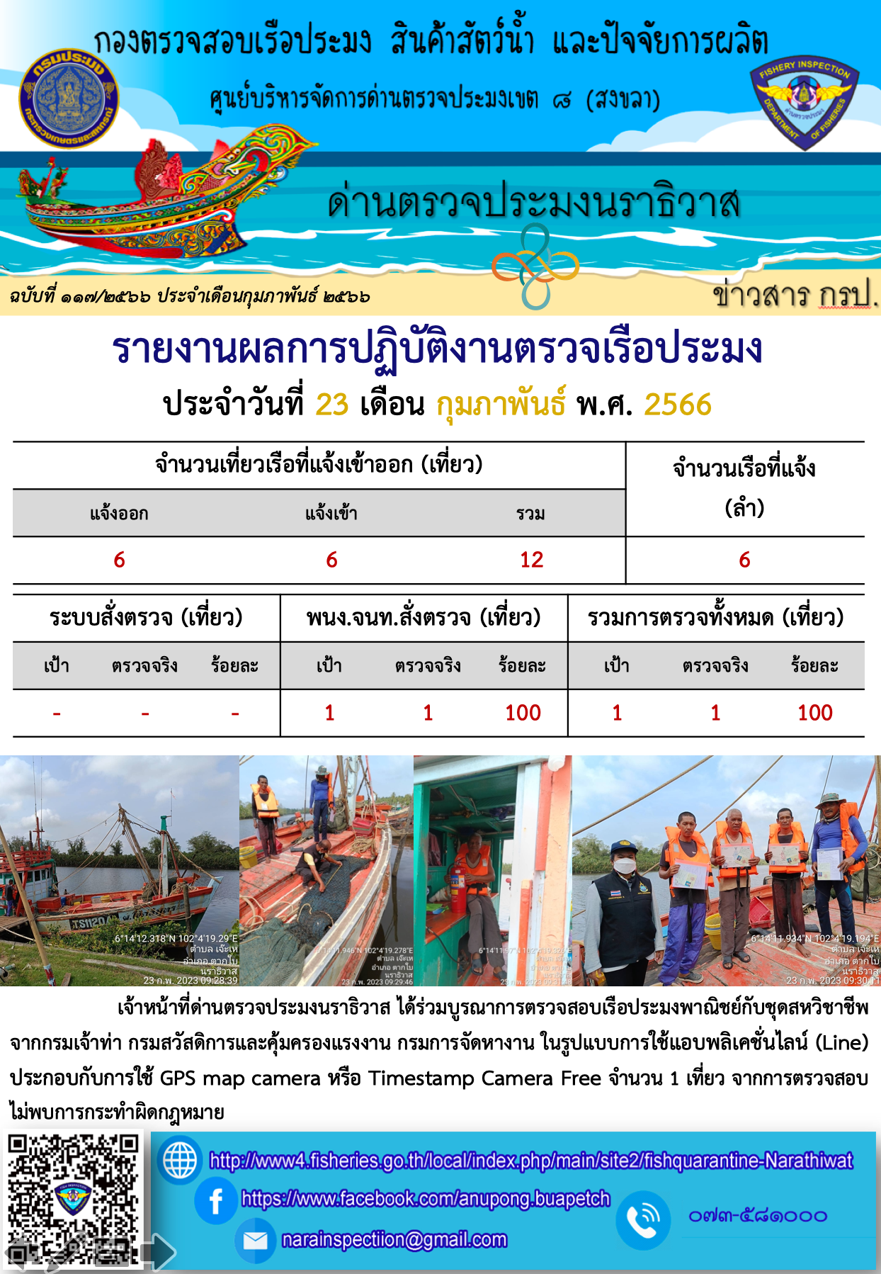 ประชาสัมพันธ์ด่านตรวจประมงนราธิวาส ประจำวันที่ 23 กุมภาพันธ์ 2566..คลิก