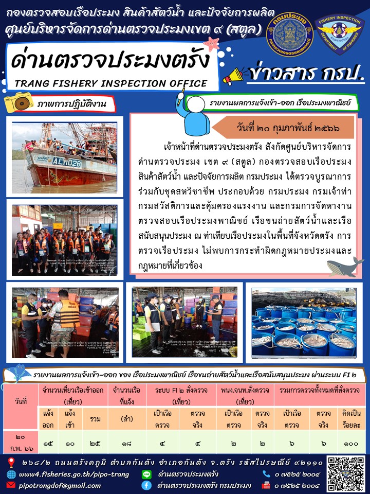 ประชาสัมพันธ์การปฏิบัติงานด่านตรวจประมงตรัง..คลิก