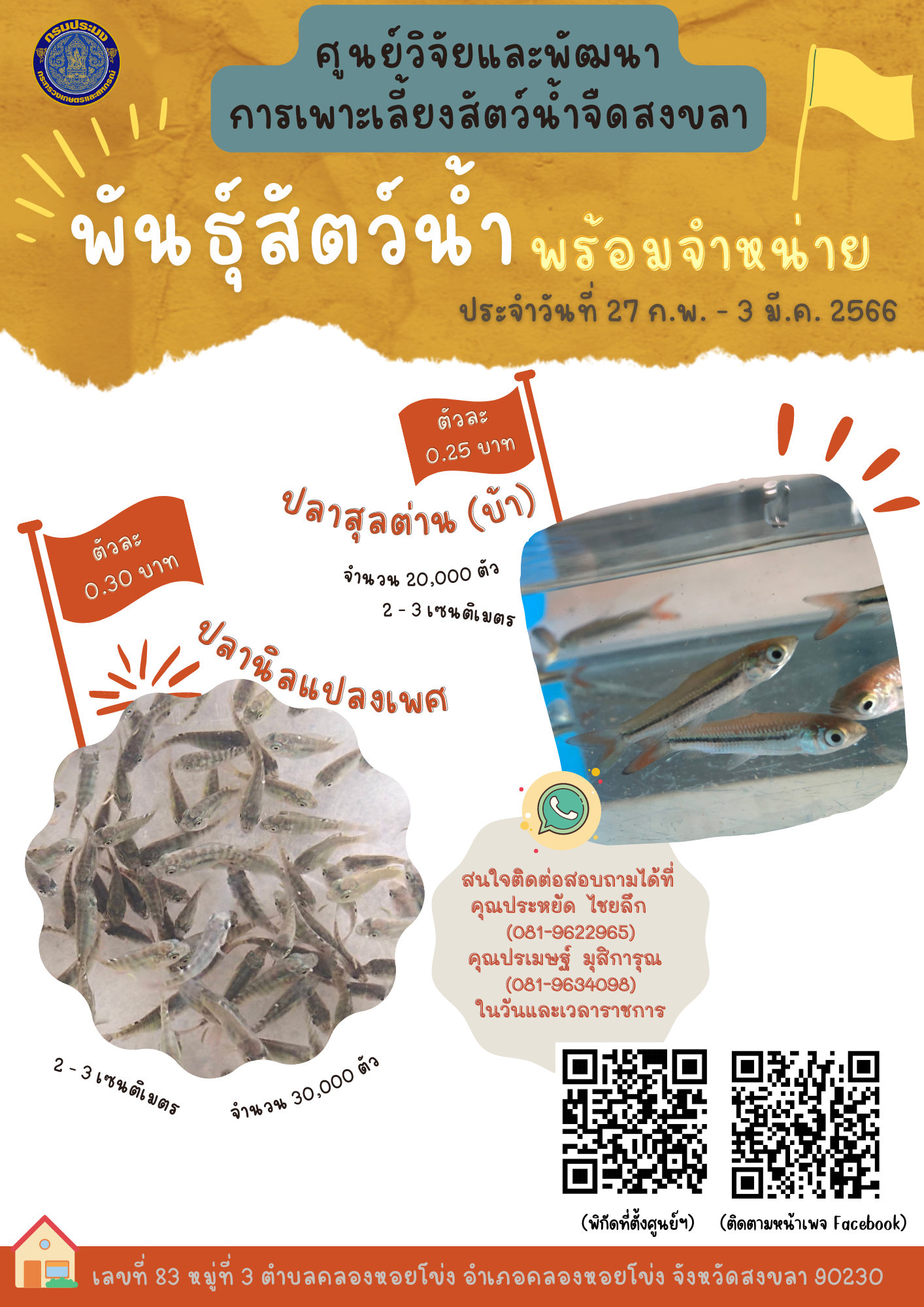 พันธุ์สัตว์น้ำพร้อมจำหน่าย