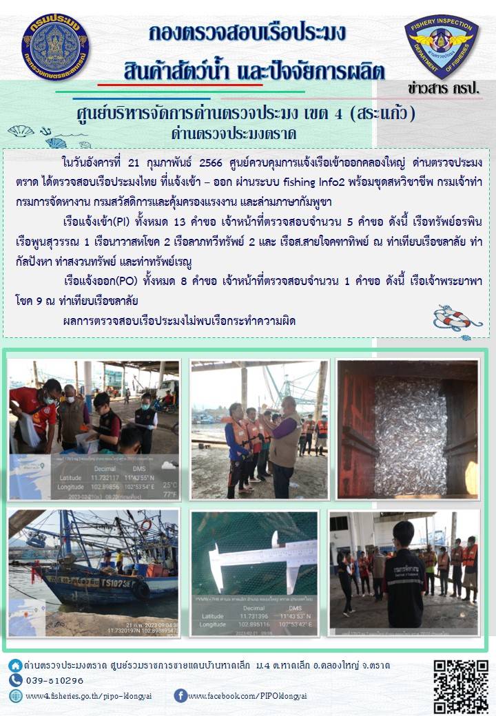 ผลการปฏิบัติงานประจำวันที่ 21 กุมภาพันธ์ 2566..คลิก