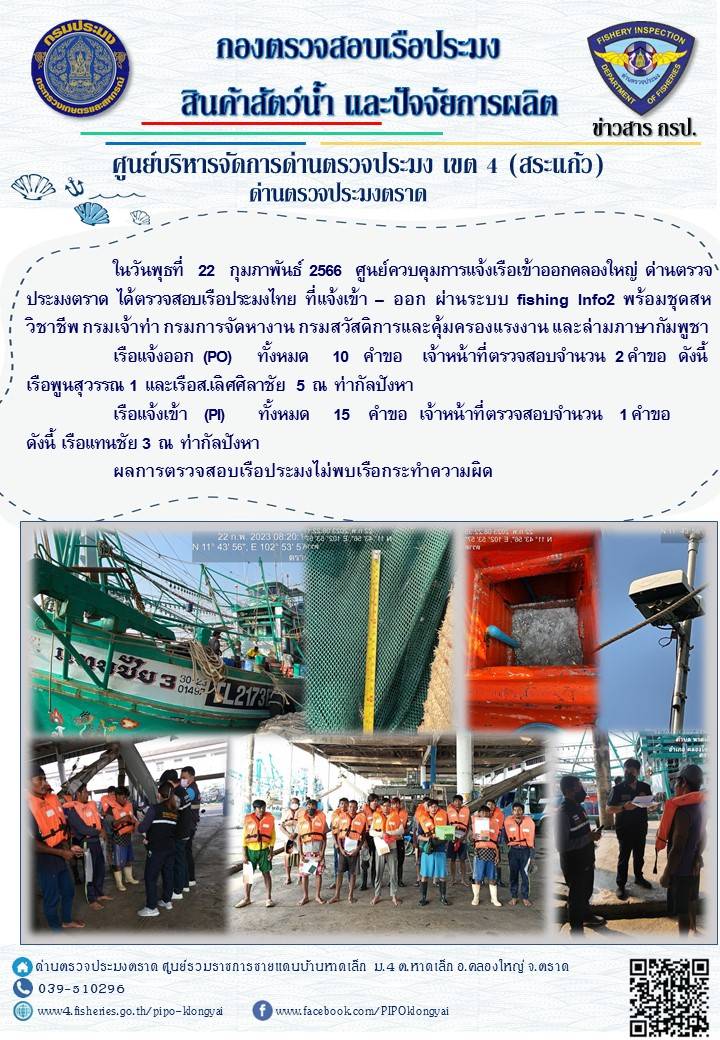 ผลการปฏิบัติงานประจำวันที่ 22 กุมภาพันธ์ 2566..คลิก
