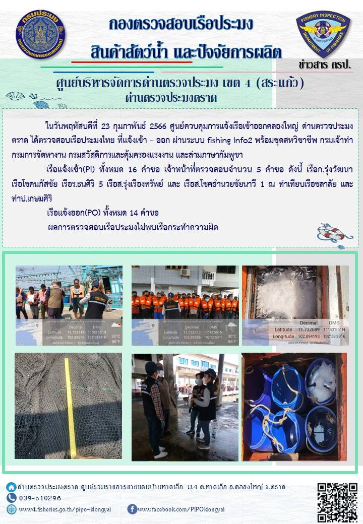 ผลการปฏิบัติงานประจำวันที่ 23 กุมภาพันธ์ 2566..คลิก