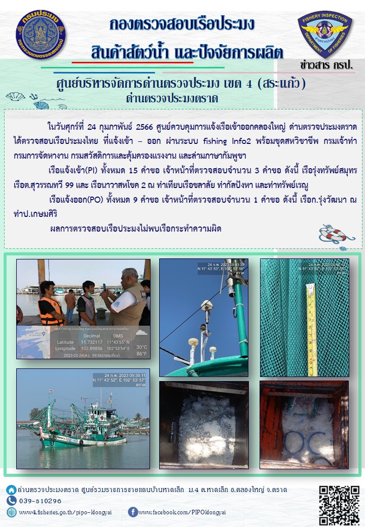 ผลการปฏิบัติงานประจำวันที่ 24 กุมภาพันธ์ 2566..คลิก