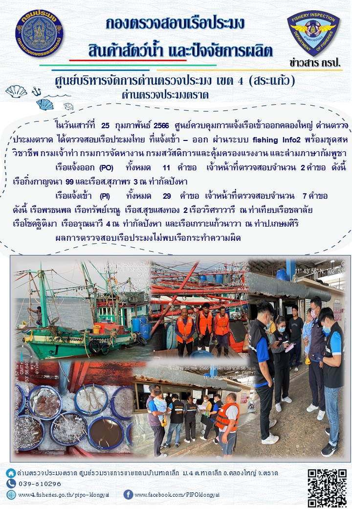 ผลการปฏิบัติงานประจำวันที่ 25 กุมภาพันธ์ 2566..คลิก