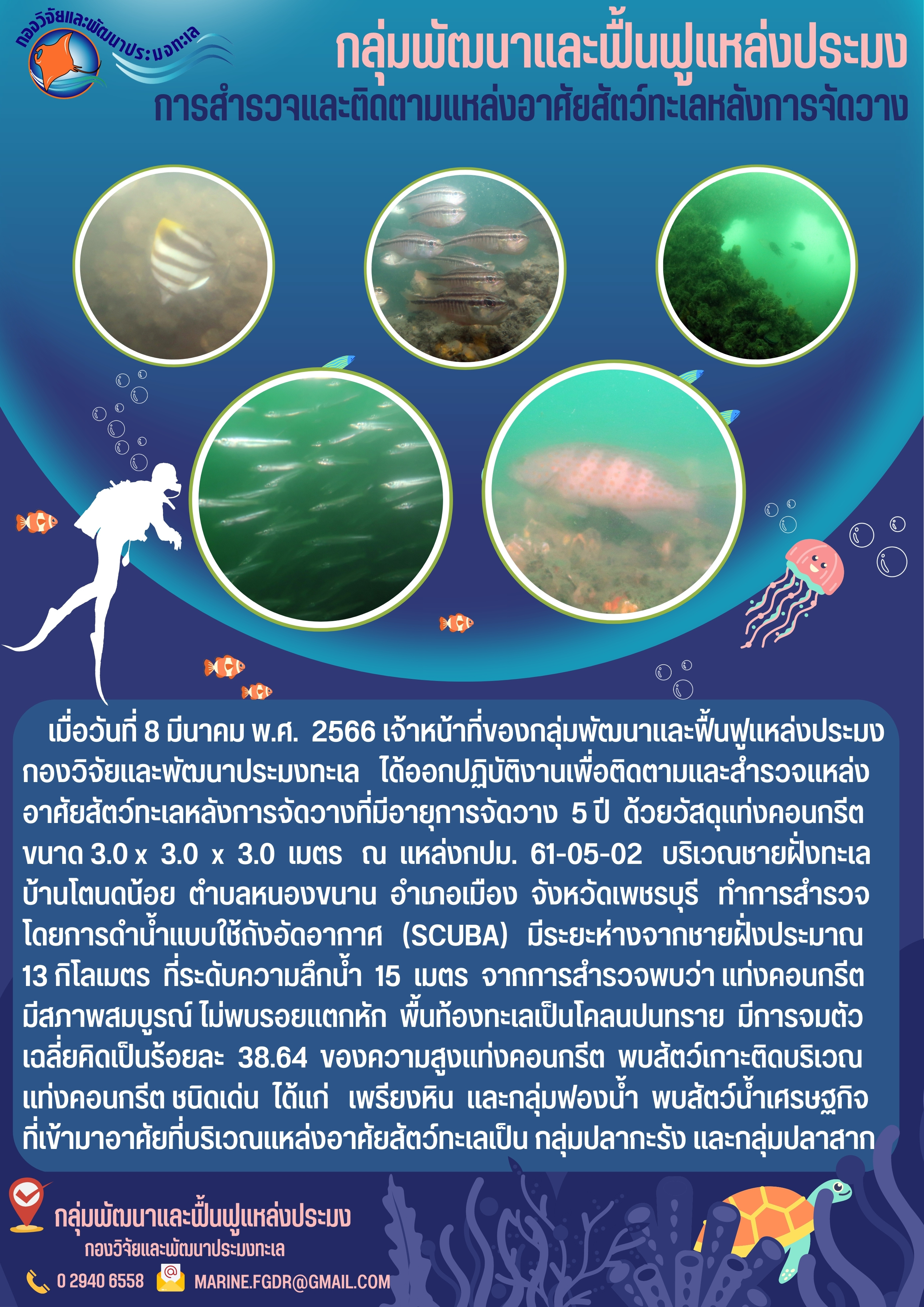 การสำรวจและติดตามแหล่งอาศัยสัตว์ทะเลหลังการจัดวาง..คลิก