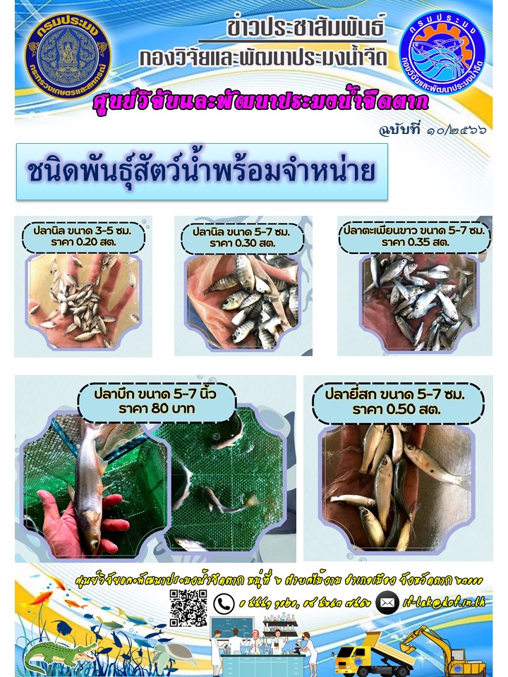 ชนิดพันธุ์สัตว์น้ำพร้อมจำหน่าย ระหว่างวันที่ ๑๓ - ๑๗ มีนาคม พ.ศ. ๒๕๖๖..คลิก