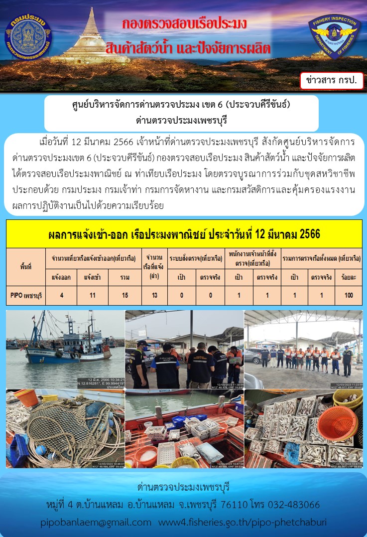 ตรวจสอบเรือประมงพาณิชย์ ณ ท่าเทียบเรือประมง..คลิก
