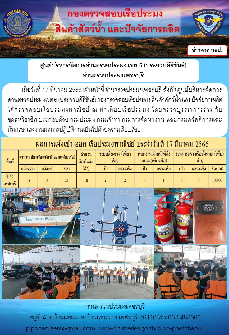 ตรวจสอบเรือประมงพาณิชย์ ณ ท่าเทียบเรือประมง..คลิก