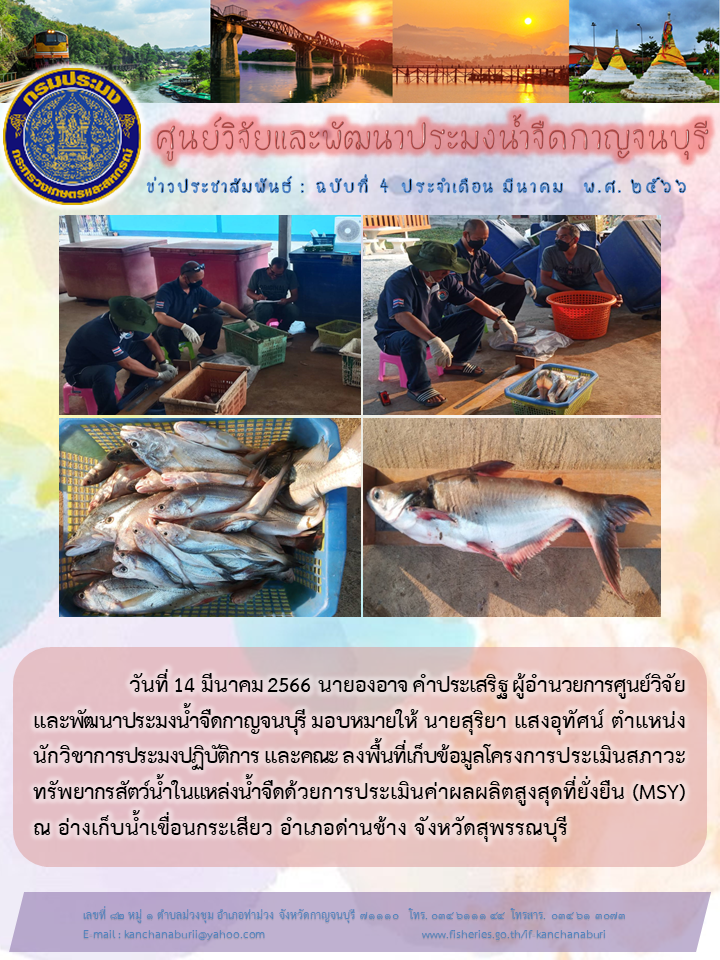 ลงพื้นที่เก็บข้อมูลโครงการประเมินสภาวะทรัพยากรสัตว์น้ำในแหล่งน้ำจืดด้วยการประเมินค่าผลผลิตสูงสุดที่ยั่งยืน (MSY)..คลิก