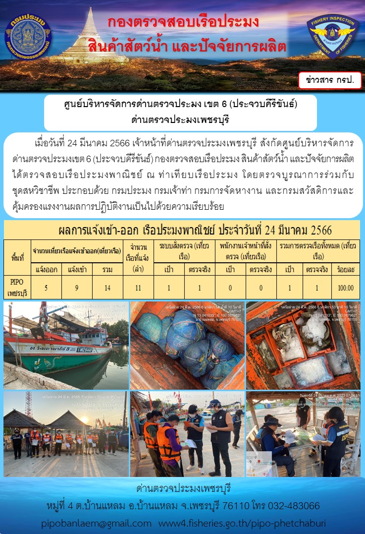 ตรวจสอบเรือประมงพาณิชย์ ณ ท่าเทียบเรือประมง..คลิก