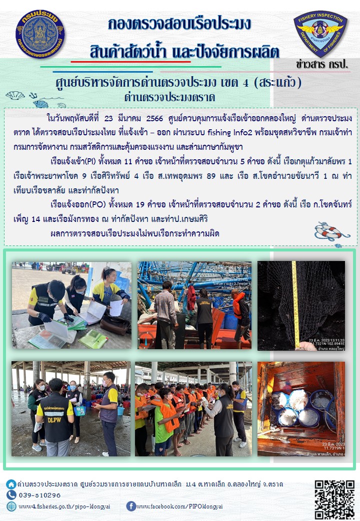 ผลการปฏิบัติงานประจำวันที่ 23 มีนาคม 2566..คลิก