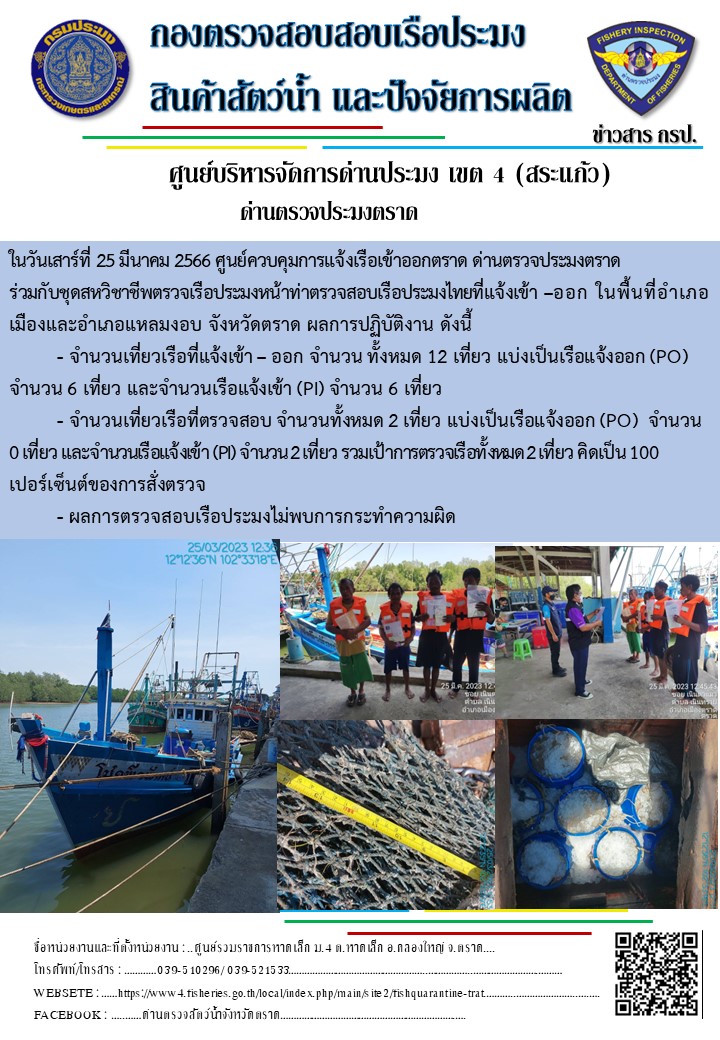 ผลการปฏิบัติงานประจำวันที่ 25 มีนาคม 2566..คลิก