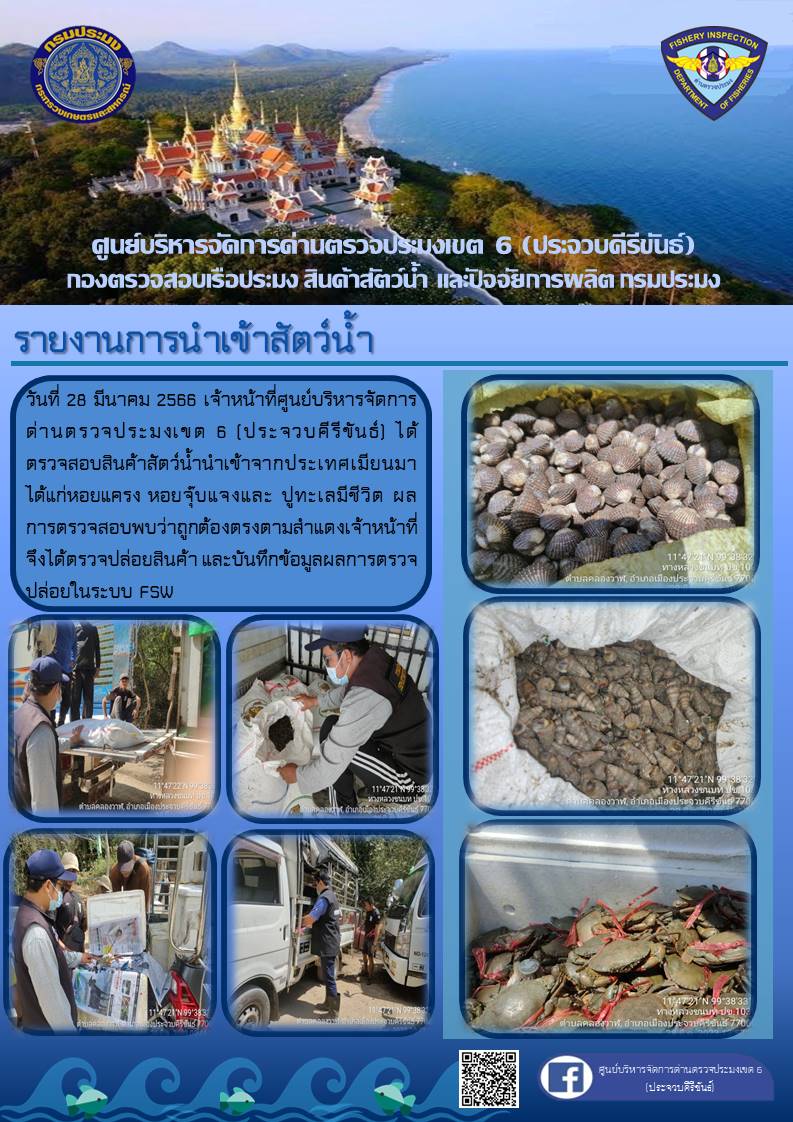 ตรวจสอบสินค้าสัตว์น้ำนำเข้าจากประเทศเมียนมา..คลิก