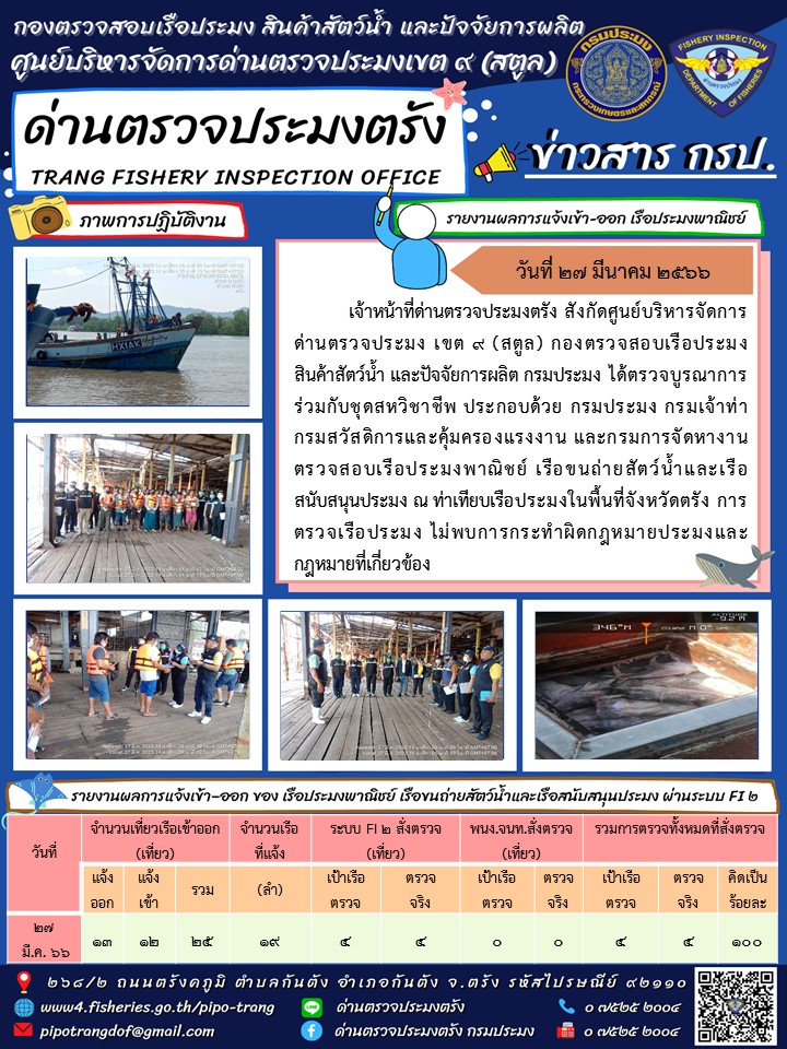 ประชาสัมพันธ์การปฏิบัติงานด่านตรวจประมงตรัง..คลิก