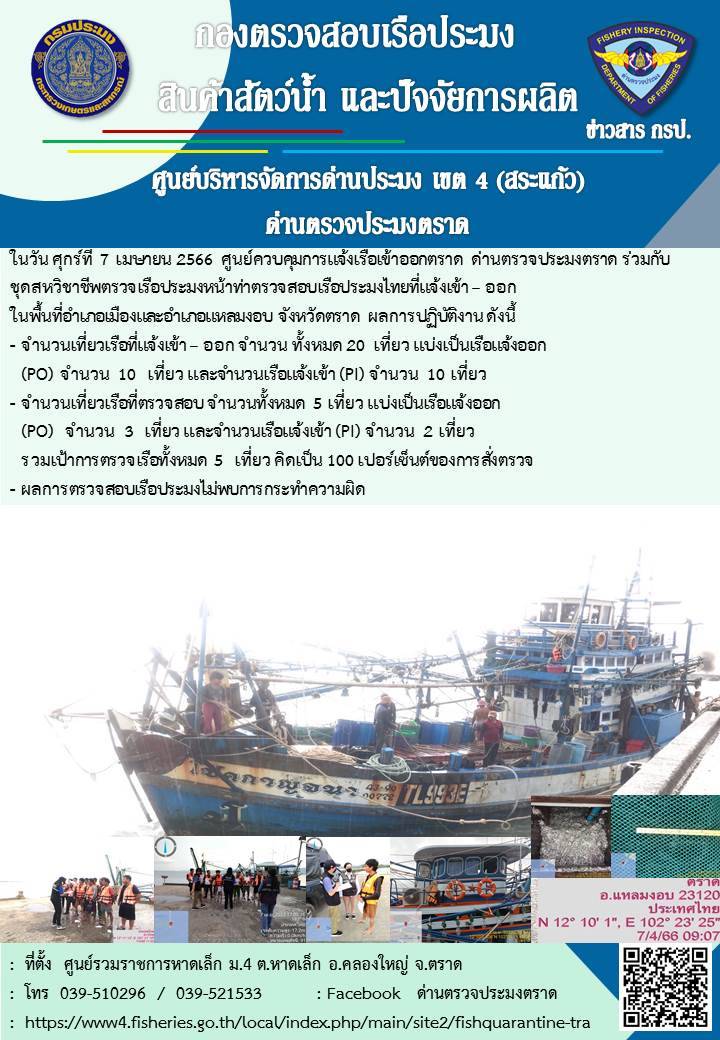 ผลการปฏิบัติงานประจำวันที่ 7 เมษายน 2566..คลิก
