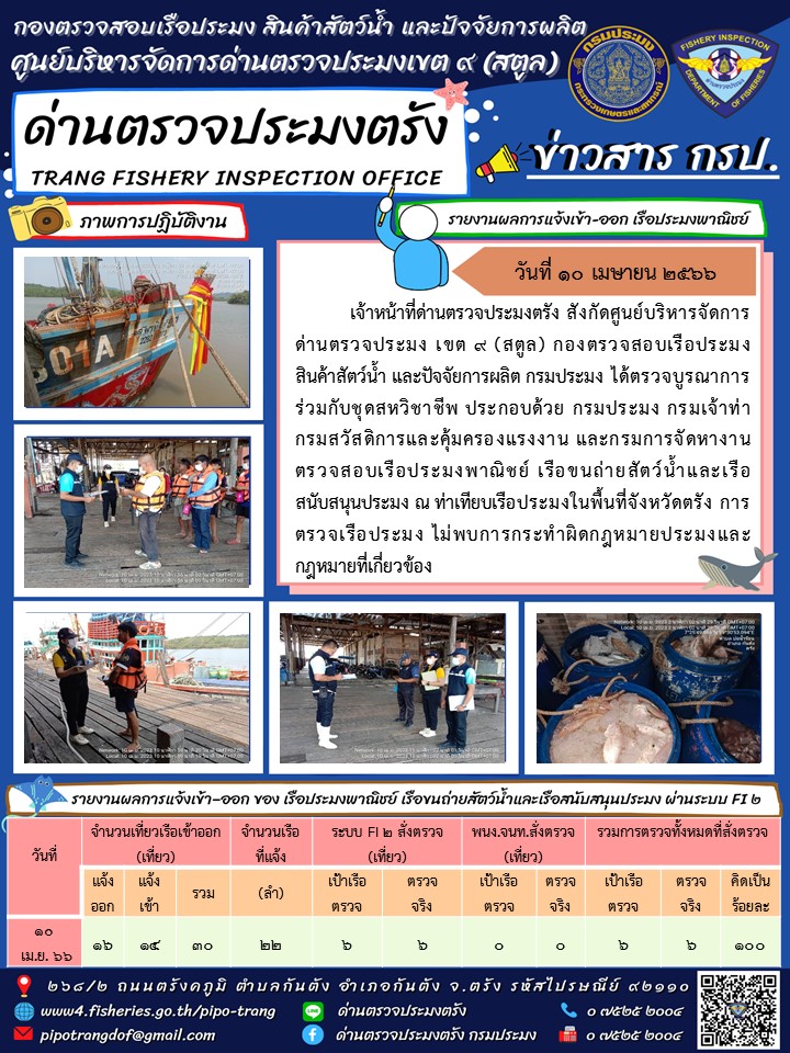 ประชาสัมพันธ์การปฏิบัติงานด่านตรวจประมงตรัง..คลิก