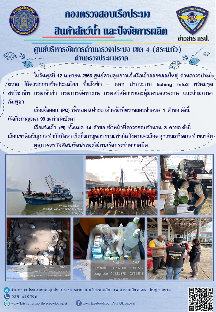 ผลการปฏิบัติงานประจำวันที่ 12 เมษายน 2566..คลิก