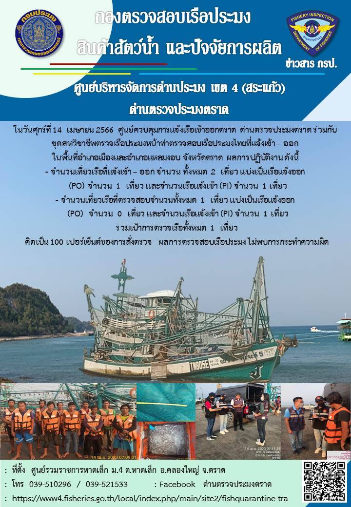 ผลการปฏิบัติงานประจำวันที่ 14 เมษายน 2566..คลิก