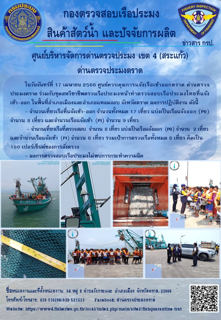 ผลการปฏิบัติงานประจำวันที่ 17 เมษายน 2566..คลิก