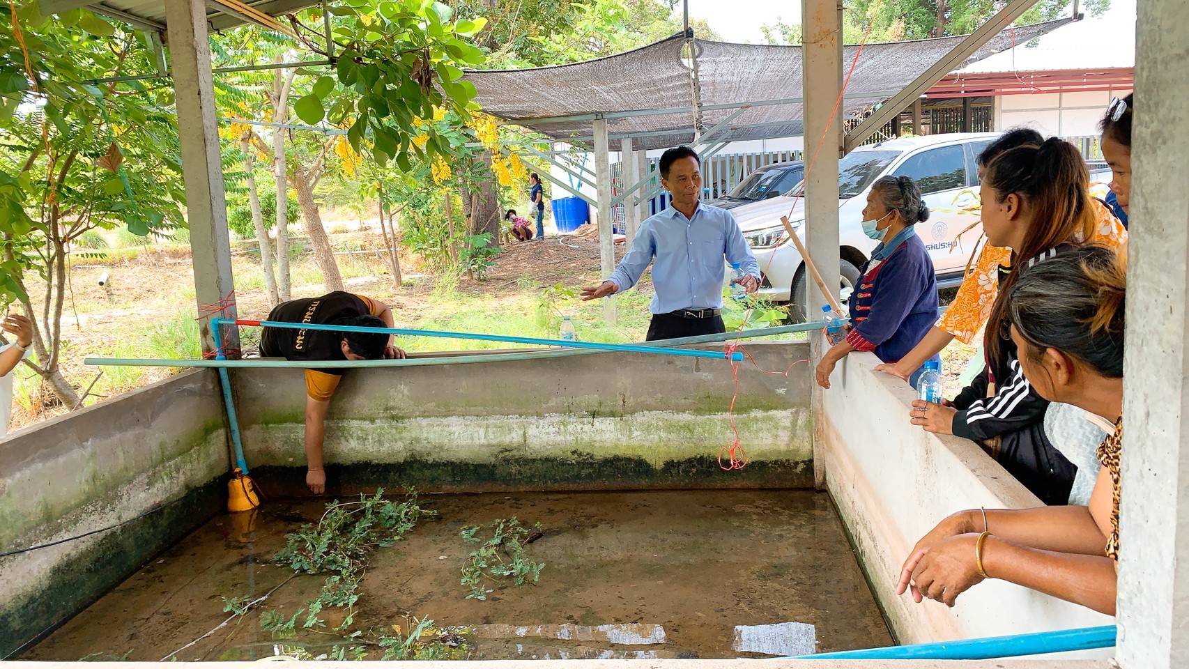 เกษตรกรผู้เข้าร่วมโครงการงบพัฒนาจังหวัดยโสธร ปี 2566 กิจกรรม ส่งเสริมการเพาะเลี้ยงกบแก่กลุ่มเกษตรกร