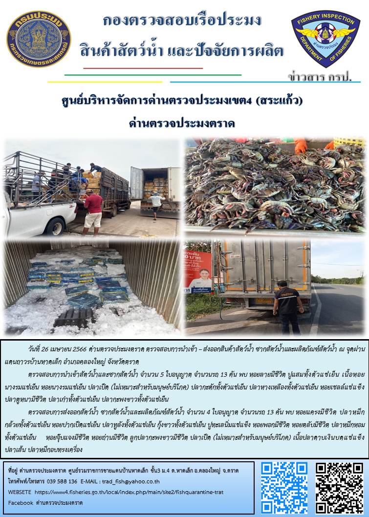 ผลการปฏิบัติงาน ประจำวันที่ 26 เมษายน 2566..คลิก