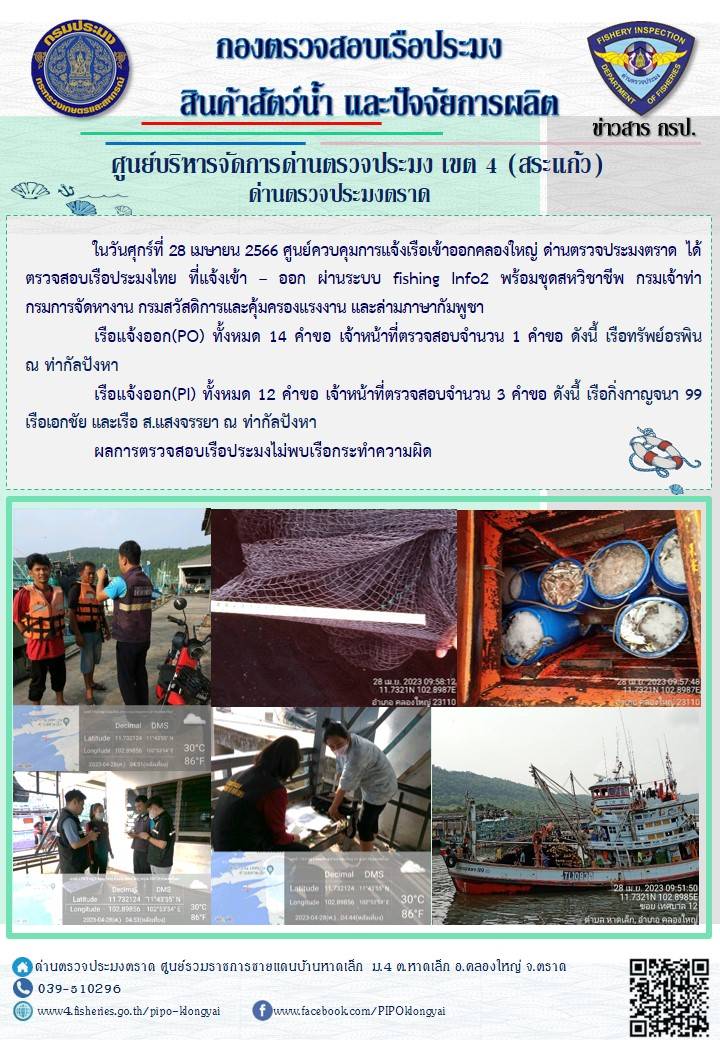 ผลการปฏิบัติงาน ประจำวันที่ 28 เมษายน 2566..คลิก