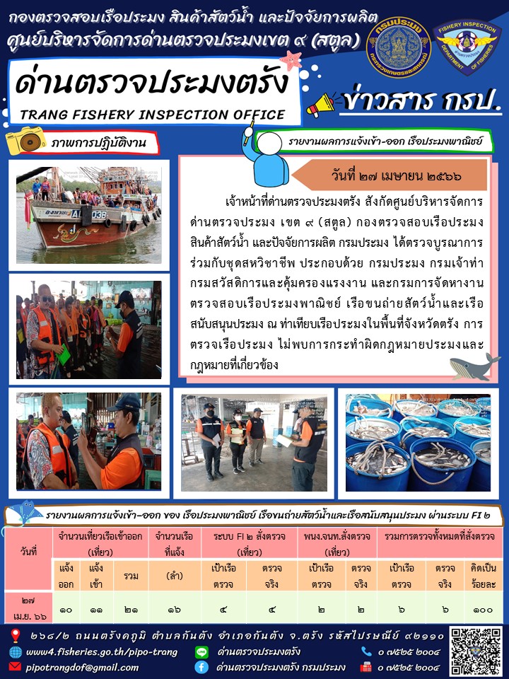 ประชาสัมพันธ์การปฏิบัติงานด่านตรวจประมงตรัง..คลิก