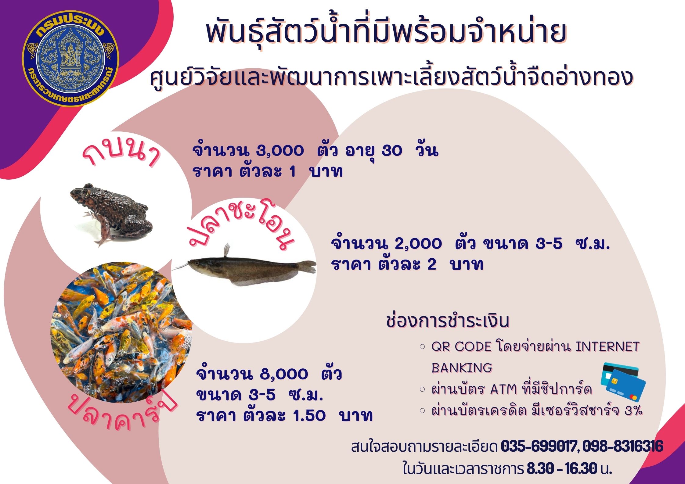 พันธุ์สัตว์น้ำที่มีพร้อมจำหน่าย..คลิก