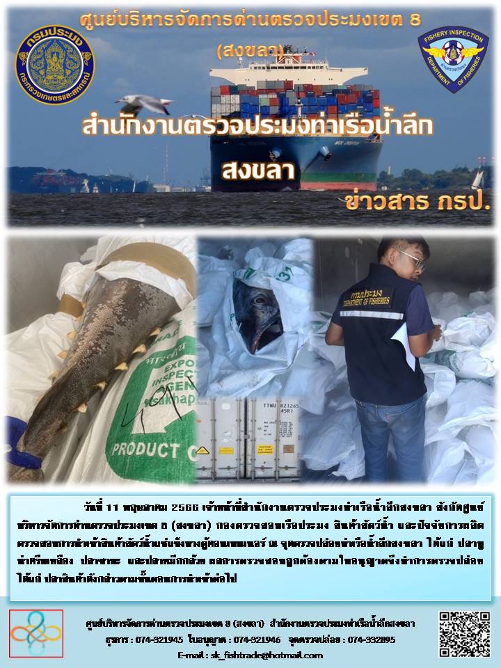 จดหมายข่าวสำนักงานตรวจประมงท่าเรือน้ำลึกสงขลาประจำวันที่ 8-11 พฤษภาคม 2566..คลิก