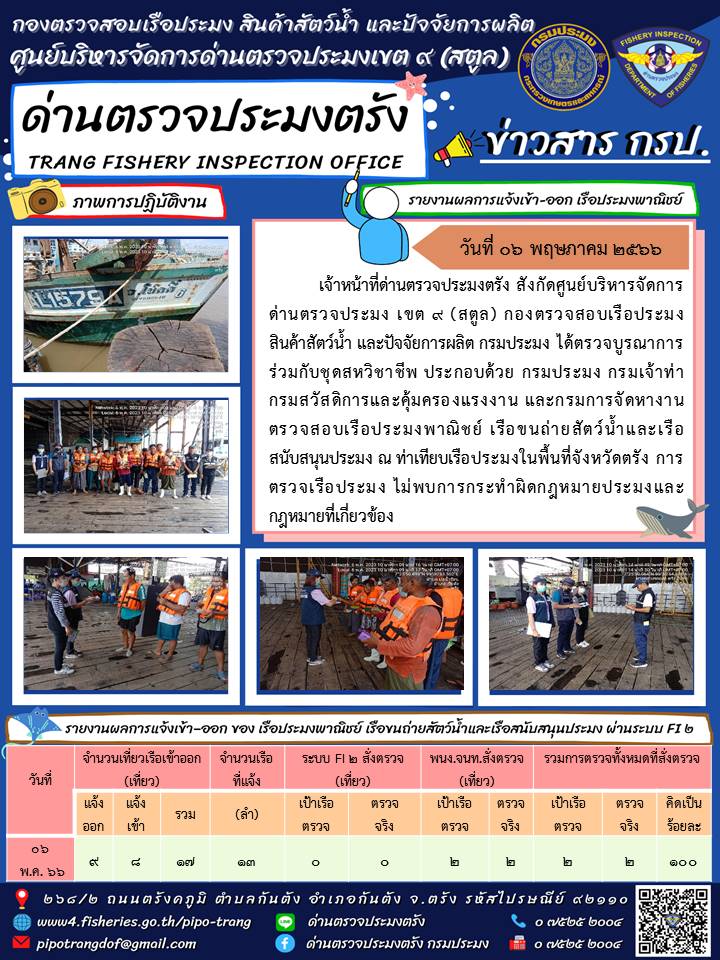 ประชาสัมพันธ์การปฏิบัติงานด่านตรวจประมงตรัง..คลิก