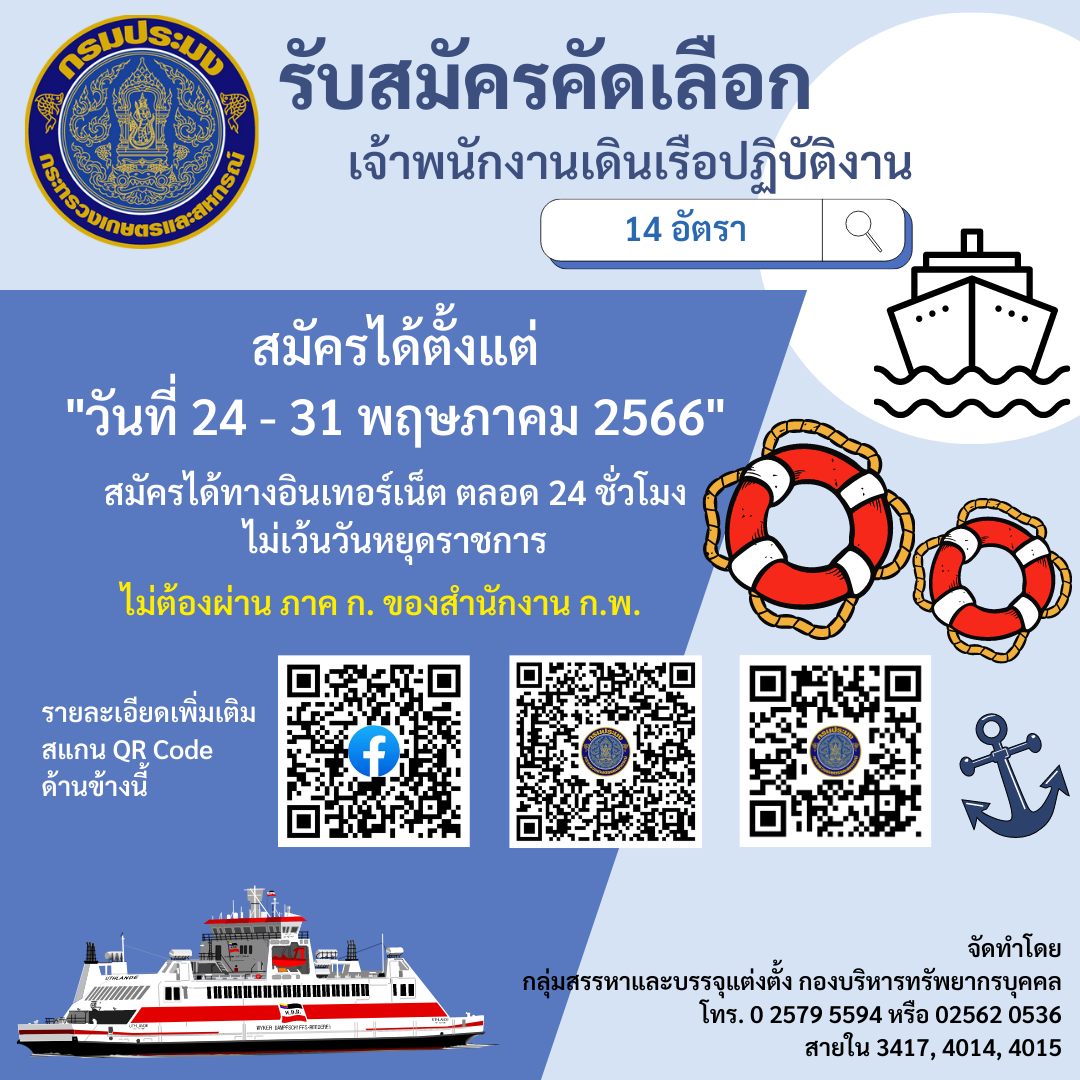 รับสมัครคัดเลือกเจ้าพนักงานเดินเรือปฏิบัติงาน..คลิก
