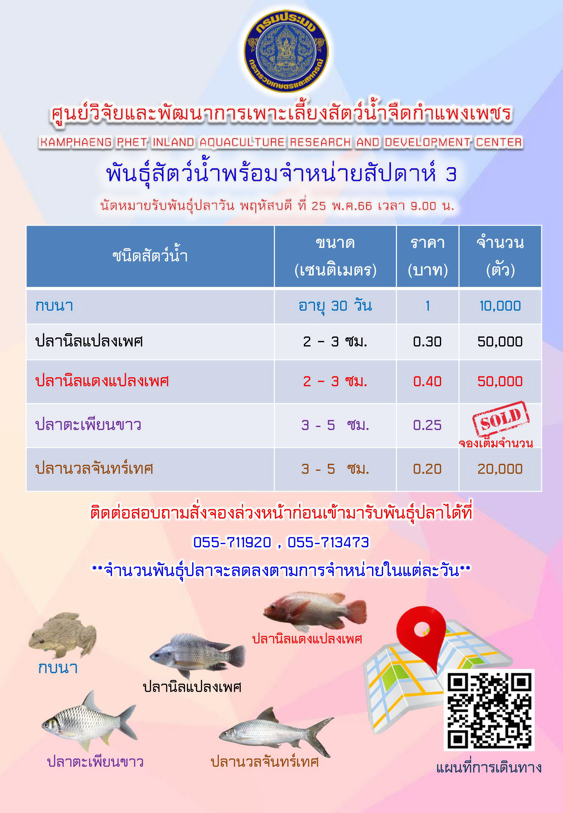 ประกาศ ประชาสัมพันธ์ มีพันธุ์สัตว์น้ำจำหน่าย