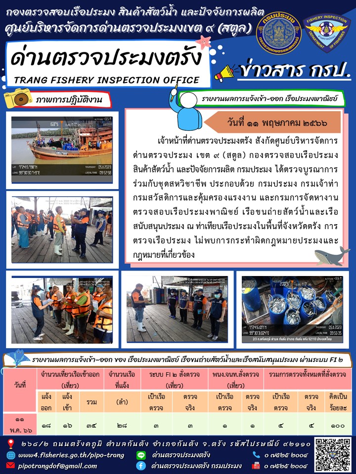 ประชาสัมพันธ์การปฏิบัติงานด่านตรวจประมงตรัง..คลิก