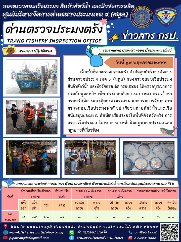ประชาสัมพันธ์การปฏิบัติงานด่านตรวจประมงตรัง..คลิก