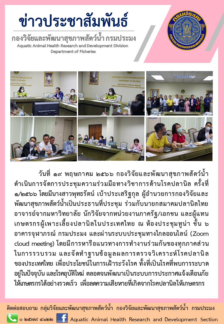 ข่าวประชาสัมพันธ์ การจัดประชุมความร่วมมือทางวิชาการด้านโรคปลานิล ครั้งที่ 1/2566