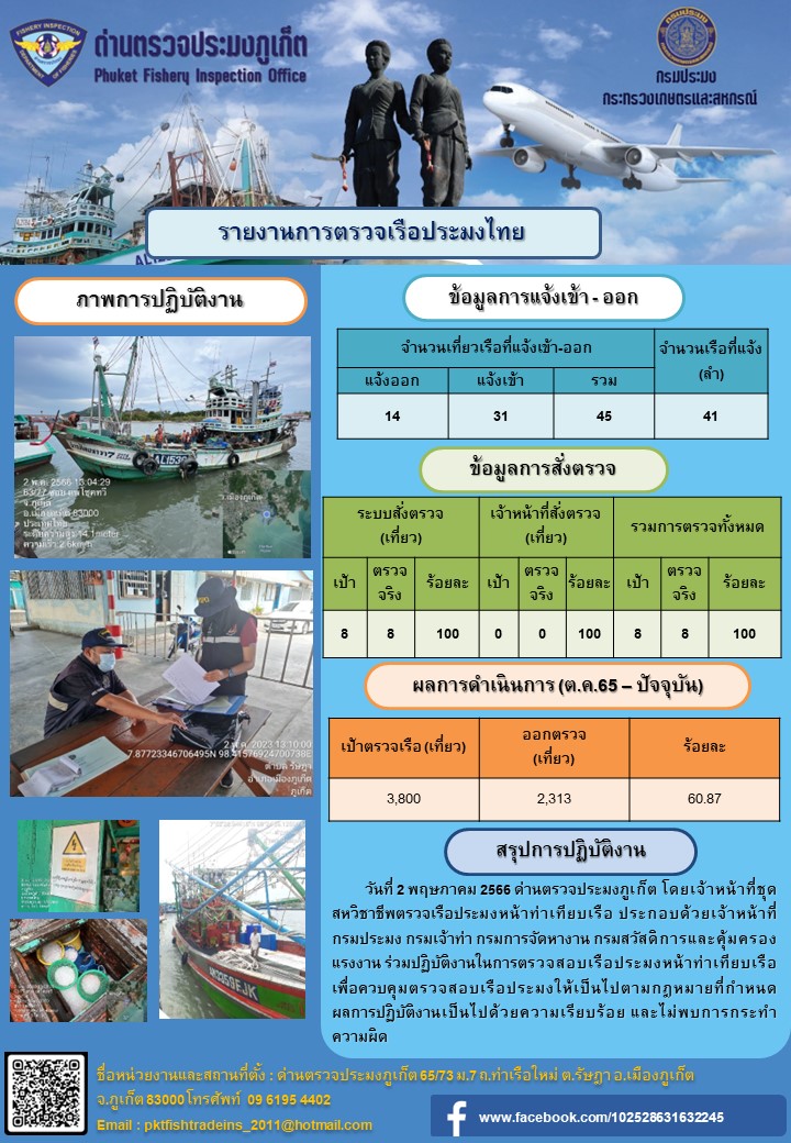 ข่าวประชาสัมพันธ์กิจกรรมการตรวจเรือประมงพาณิชย์แจ้งเข้า - ออก วันที่ 2 พฤษภาคม 2566..คลิก