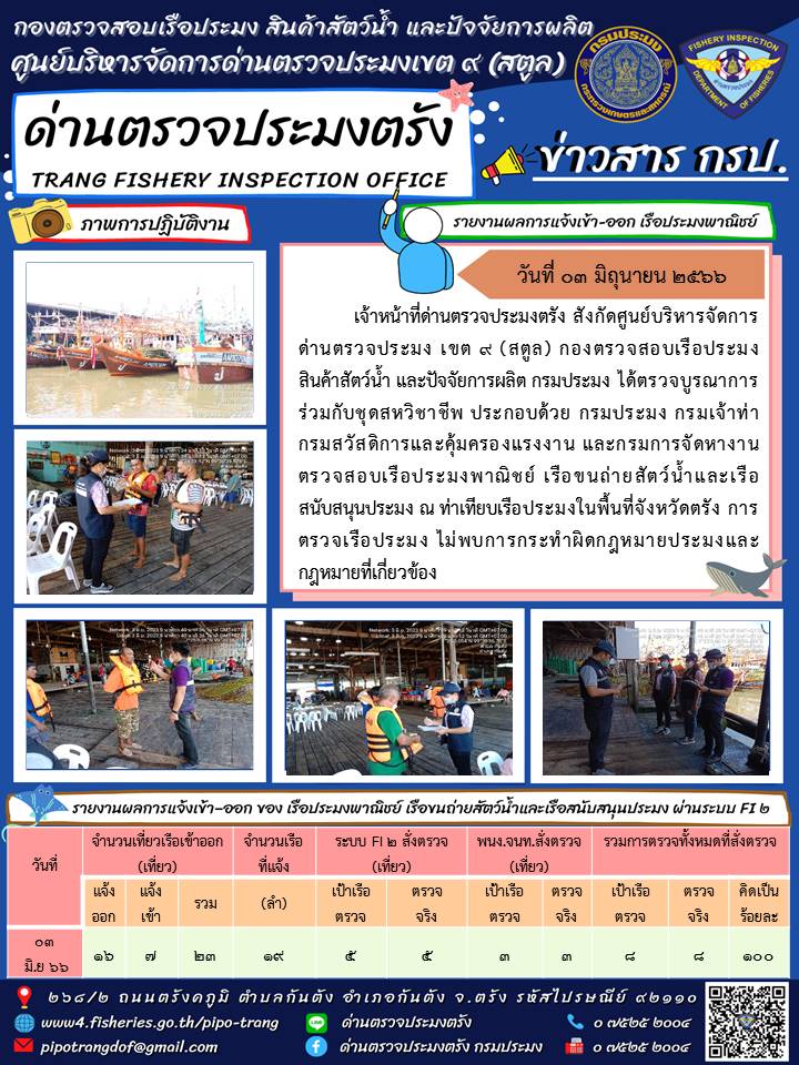 ประชาสัมพันธ์การปฏิบัติงานด่านตรวจประมงตรัง..คลิก