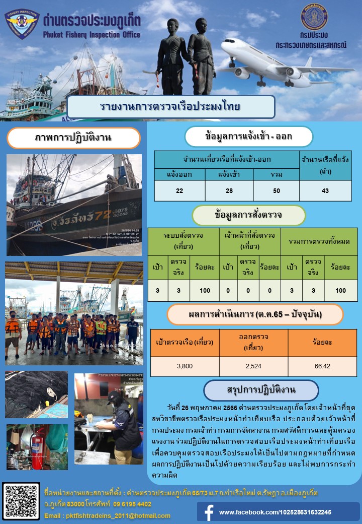 ข่าวประชาสัมพันธ์กิจกรรมการตรวจเรือประมงพาณิชย์แจ้งเข้า - ออก วันที่ 26 พฤษภาคม 2566..คลิก