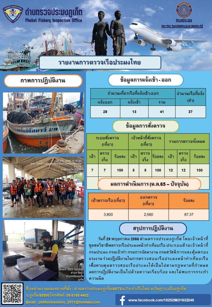 ข่าวประชาสัมพันธ์กิจกรรมการตรวจเรือประมงพาณิชย์แจ้งเข้า - ออก วันที่ 29 พฤษภาคม 2566..คลิก